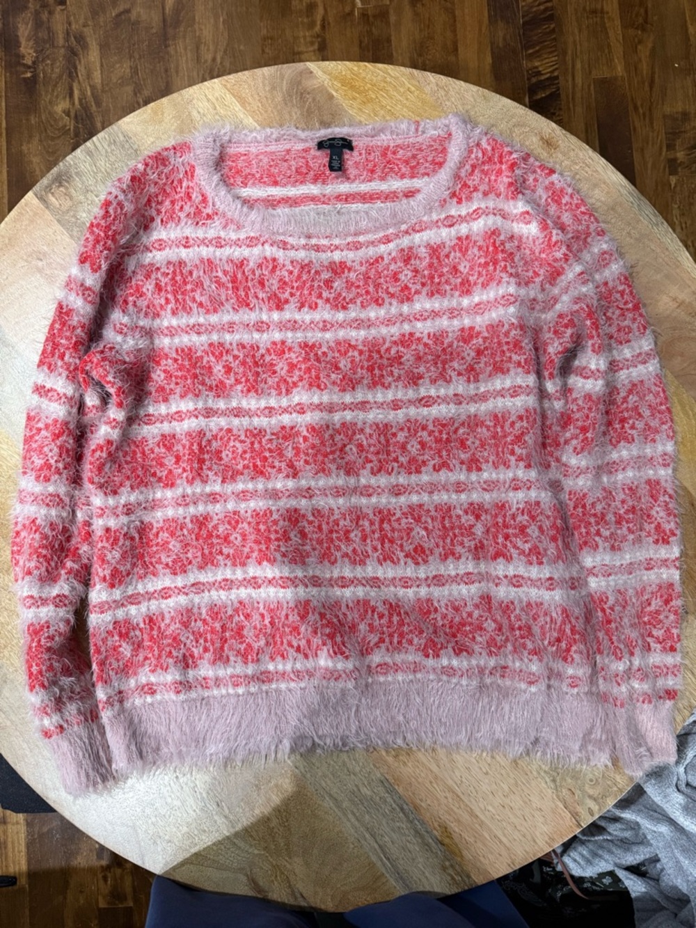Jessica Simpson Pink & Light Pink Fuzzy Striped Crew Sweater